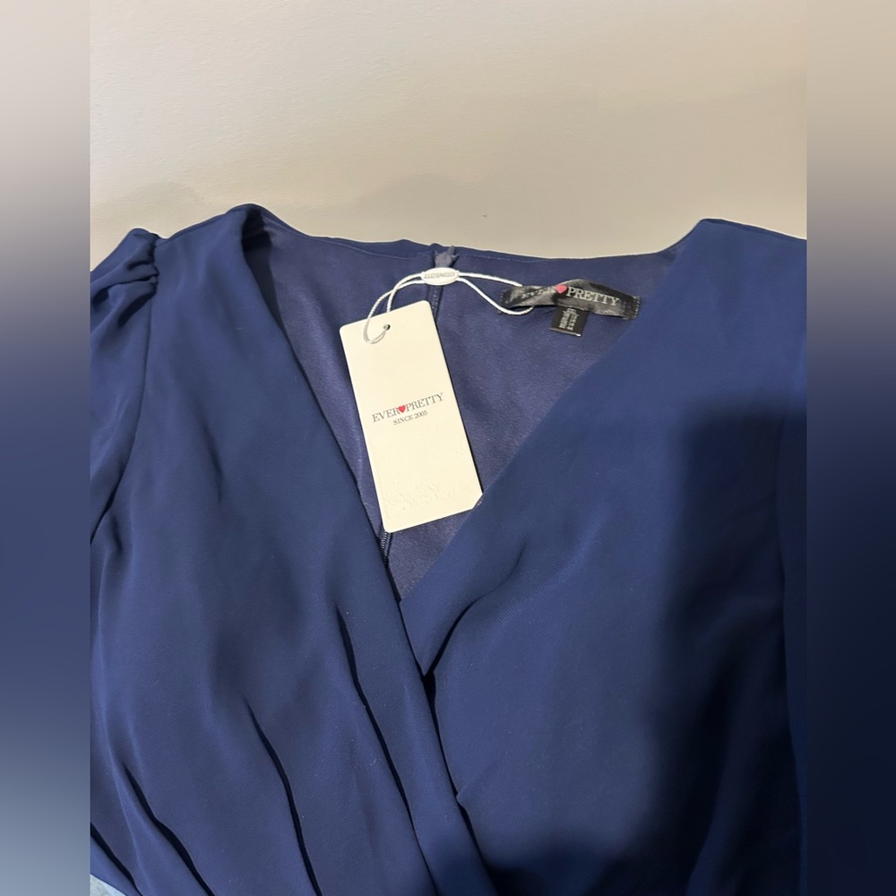 Ever Pretty Navy Blue High Low Dress sheer sleeve Size 12 - NWT - Picture 6 of 7